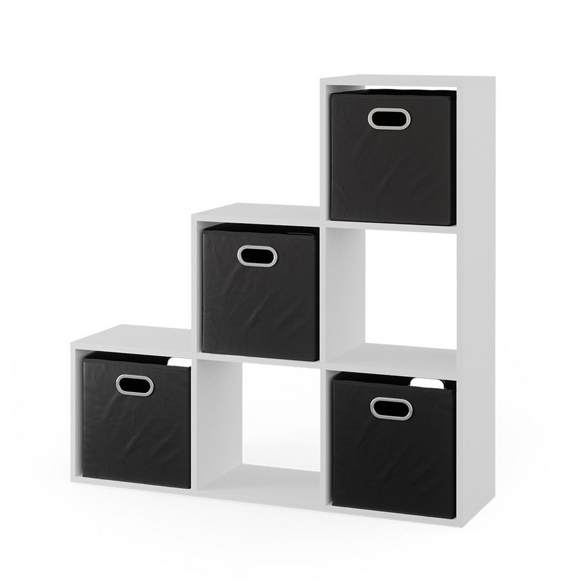 TREPPENREGAL Weiß 105 x 107.5 cm mit Faltboxen opt.3 - Weiß, Holzwerkstoff (107.2/107.8/29cm) - Vicco