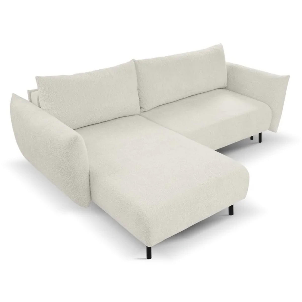 ECKSOFA DELI, Eckcouch in L-Form mit Schlaffunktion und Bettkasten, Farbe: Beige, Bouclé-Stoff, Ottomane Links - Beige, Textil (257/171cm) - Sepro Meble