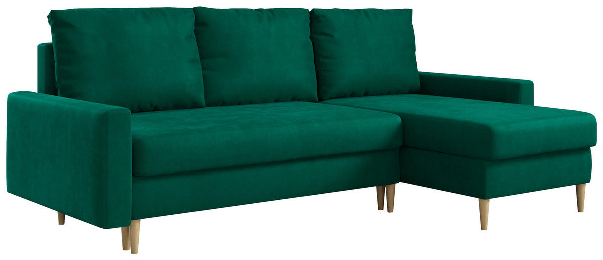 ECKSOFA Lang Velvet Dunkelgrün - Dunkelgrün/Braun, Holz/Textil (220/140cm) - MKS