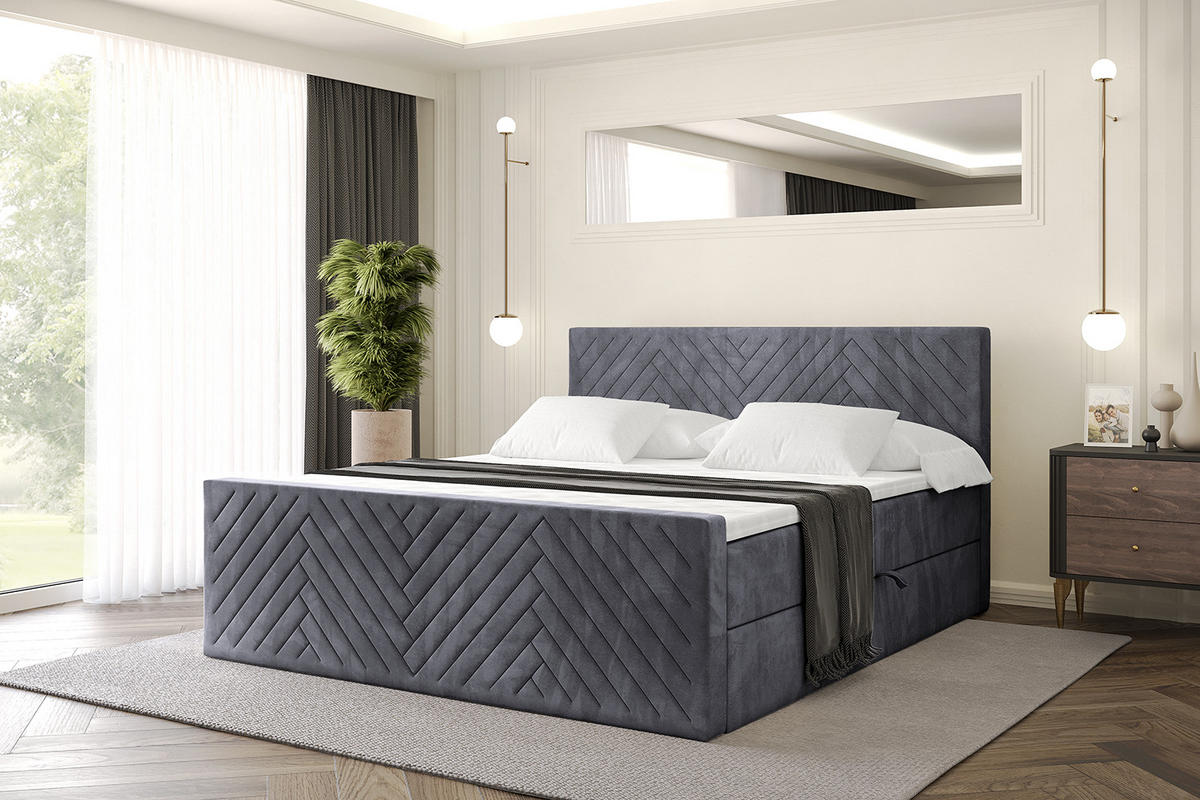 BOXBETT mit Matratze H4 und Lattenrost - VEXA-Z - 160x200 - Dunkelgrau Casablanca - Dunkelgrau, Holzwerkstoff (160/200cm) - ALTDECOR