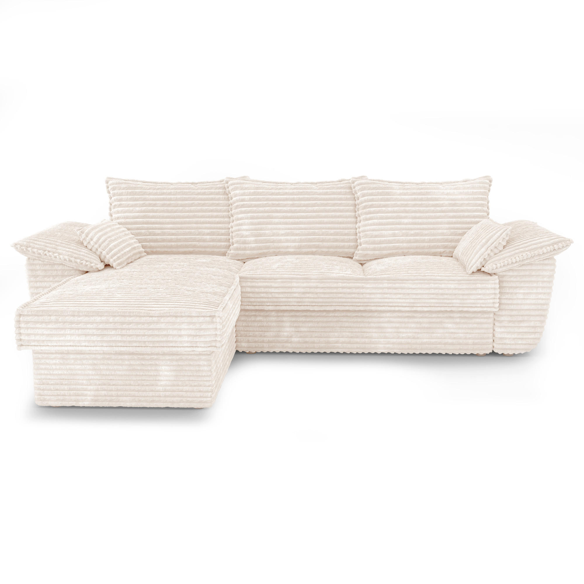 ECKSOFA LINKS Gerippter Samt XXL Creme 257cm - Creme, Textil (168/257cm) - Sia Home