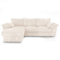ECKSOFA LINKS Gerippter Samt XXL Creme 257cm - Creme, Textil (168/257cm) - Sia Home