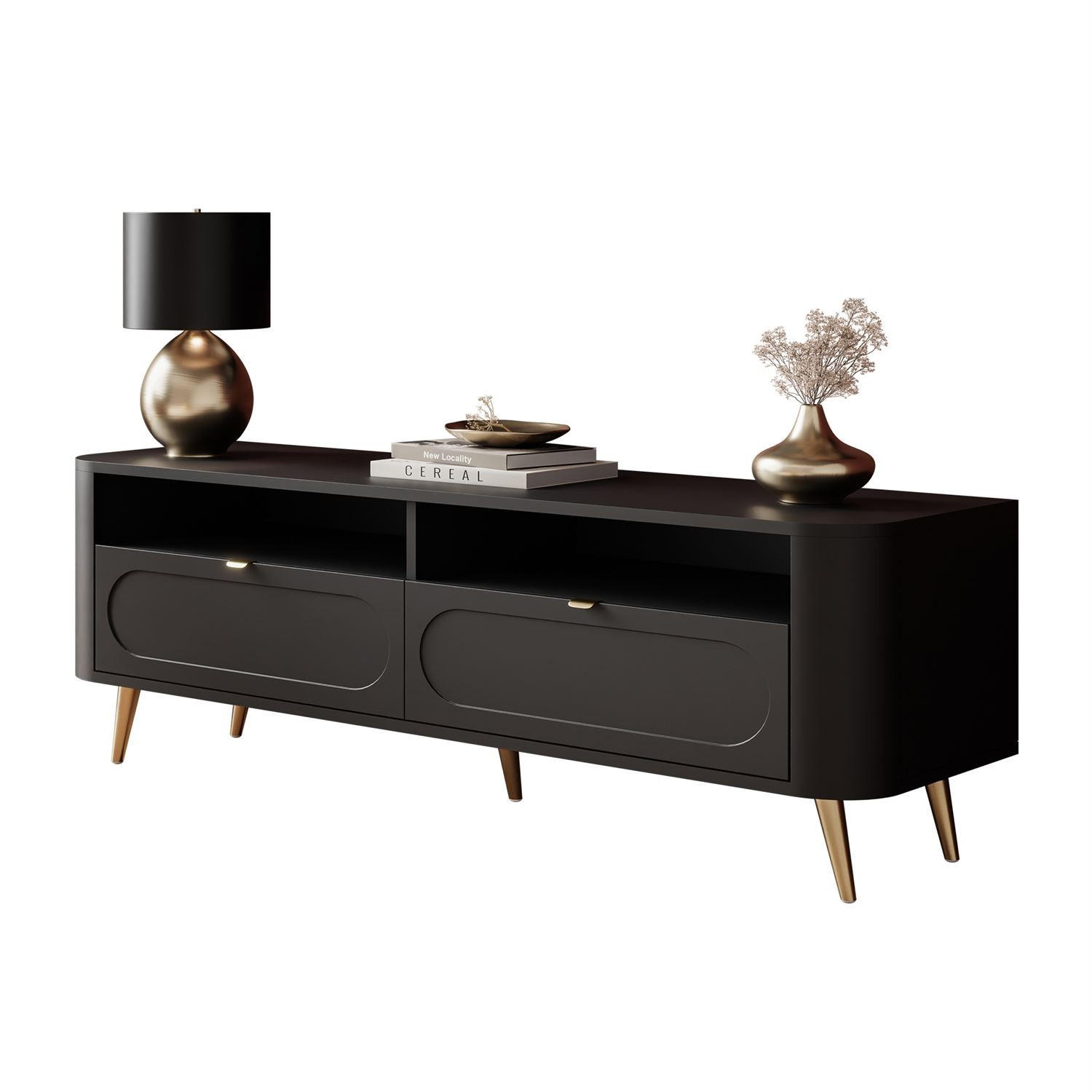 Lookway Tv-Schrank Schwarz, Hellbraun 138x46x40 cm