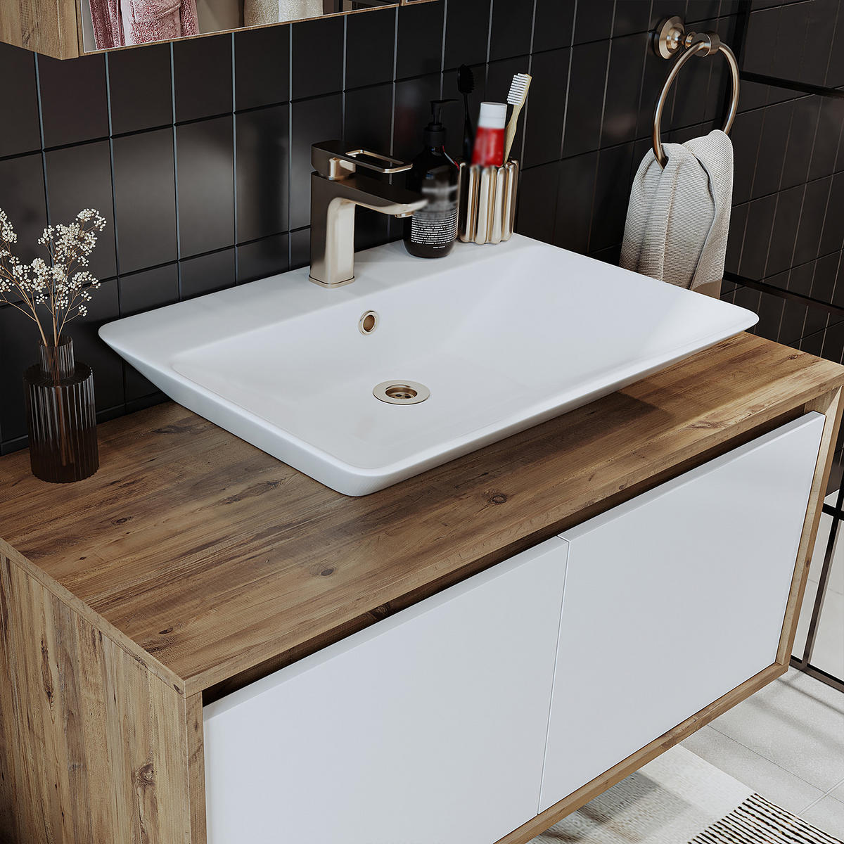 BADMÖBEL Set ATLANTIC-100 4-teilig - Eiche Bianco, Holzwerkstoff (100/150/45cm) - Roomart