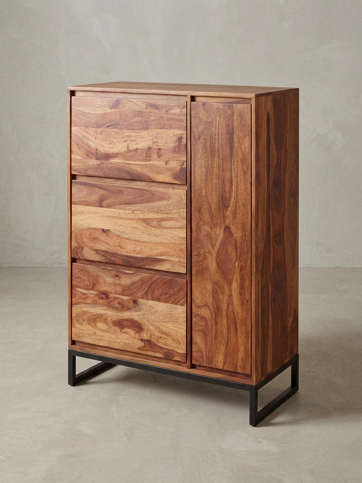 SCHUHSCHRANK – Massivholz, 88x40x120 cm, geschlossen, stilvolles Design - Schwarz/Braun, Holz/Metall (88/120/40cm) - KADIMA DESIGN