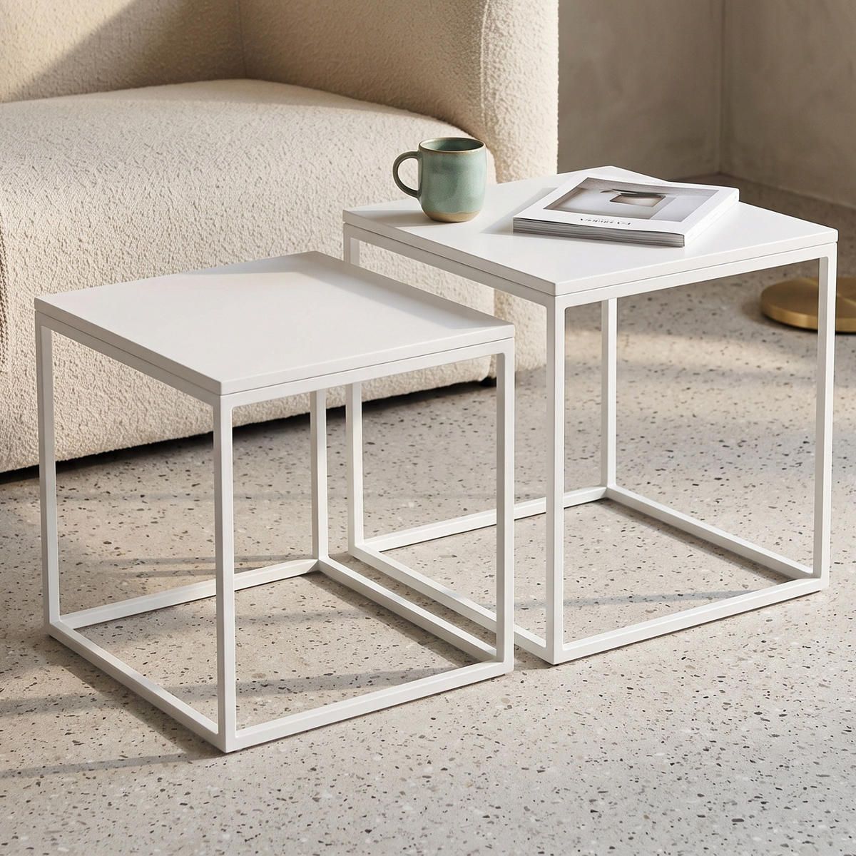 COUCHTISCH 2er-Set quadratisch Weiß - Weiß, Metall (50/50/50.5cm) - SCENA LIVING