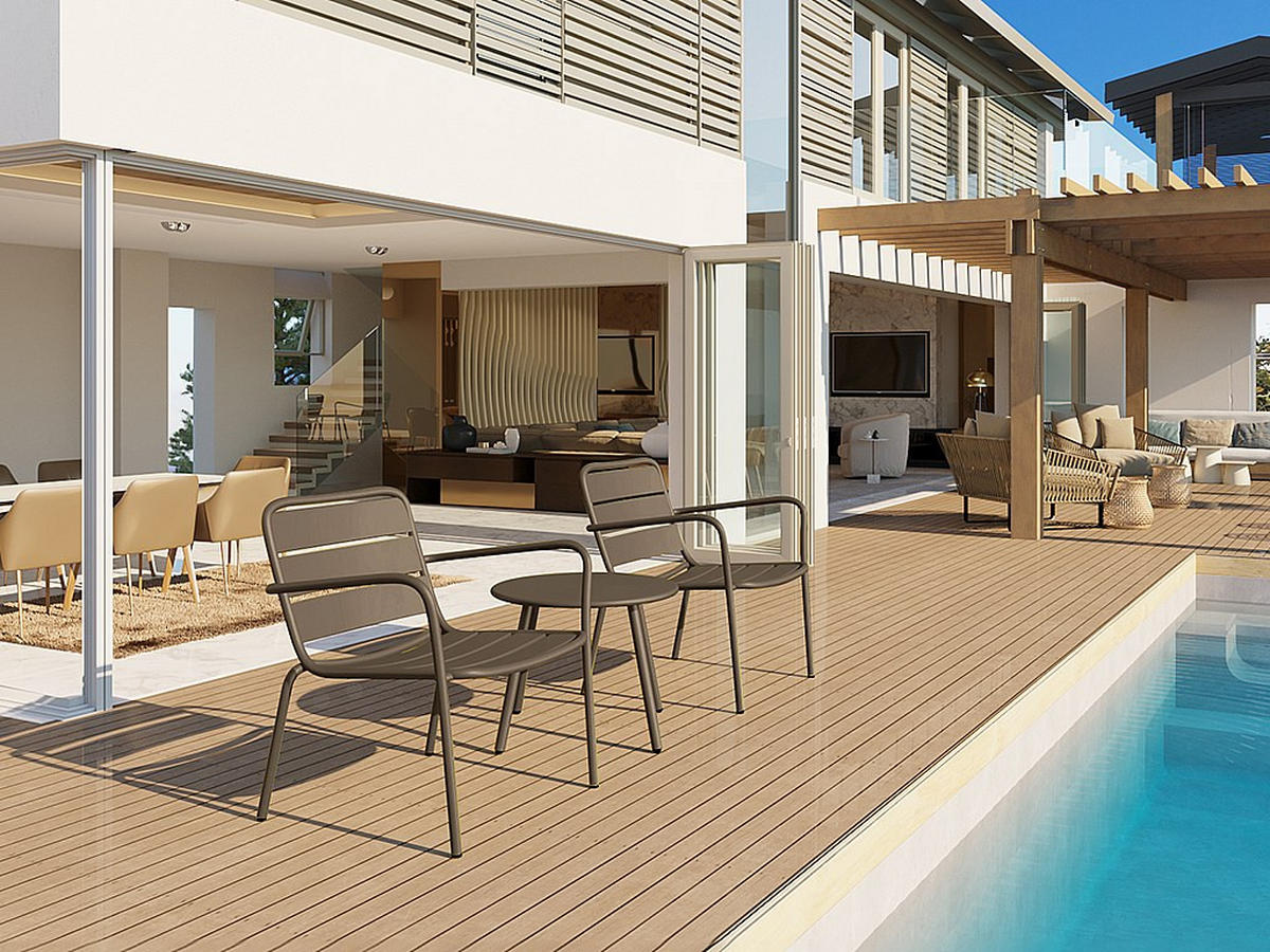 GARTENBEISTELLTISCH - 1 -Sitzer - Stahl - taupe - MIRMANDE - Braun, Metall (50/50/44.5cm) - Vente-Unique