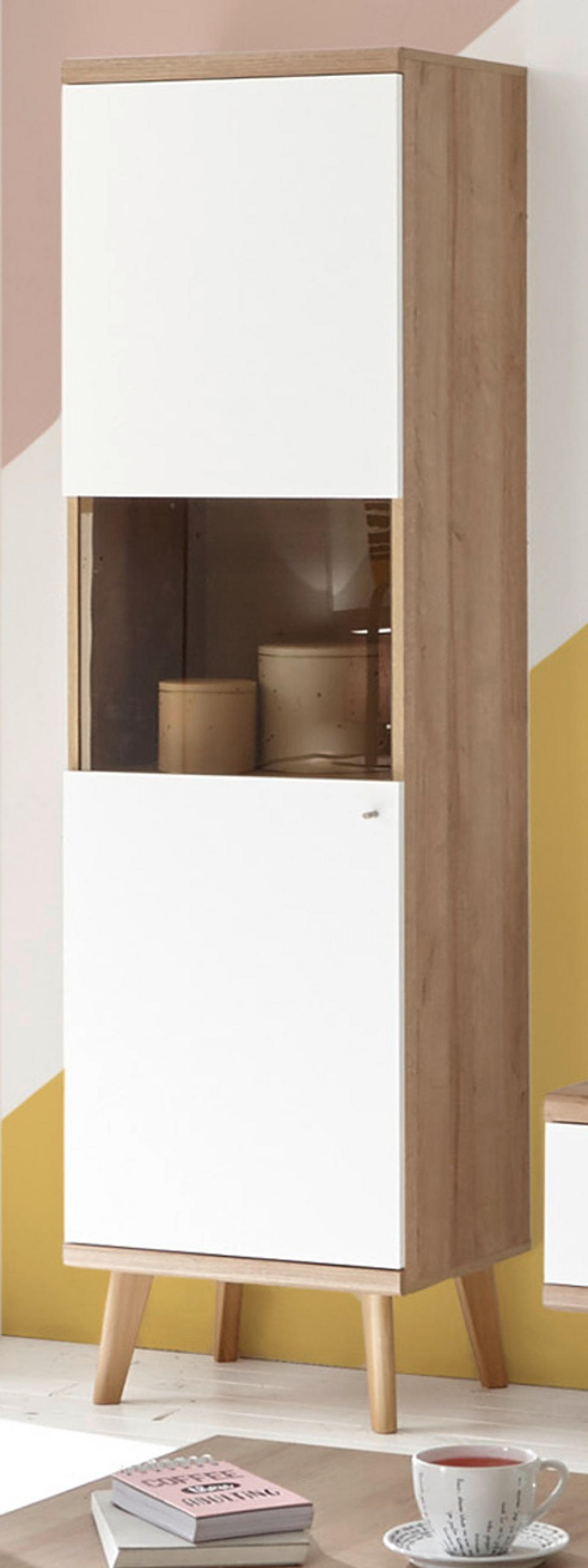 VITRINE weiß Eiche Riviera, Vitrinenschrank skandinavisch 50 x 197 cm - Eichefarben/Weiß, Holz/Holzwerkstoff (50/197/40cm) - Furn.Design