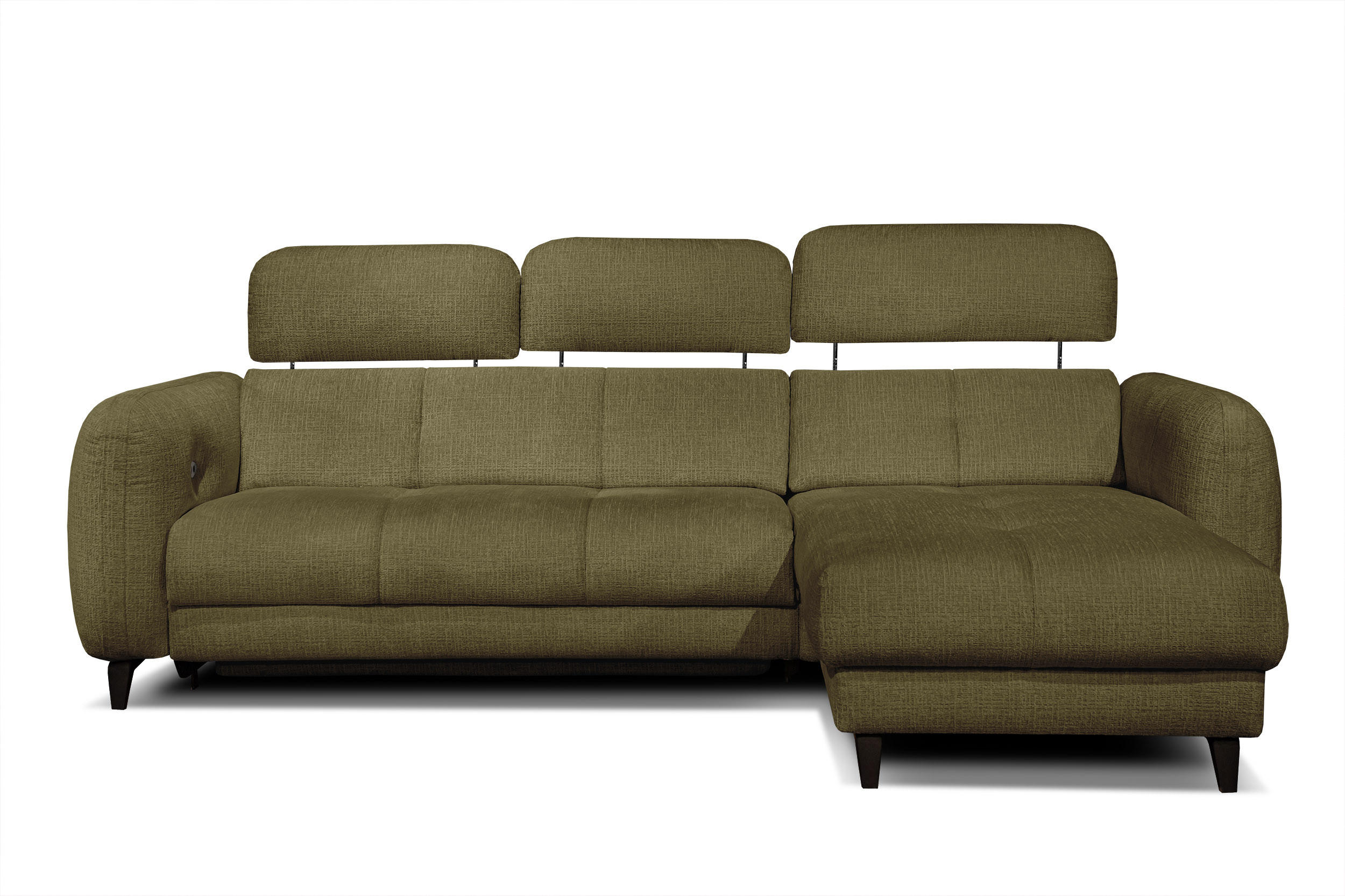 ECKSOFA SVEN 3-Sitzer, 1 Relax XL, verstellbare Kopfstützen, olivgrün - Schwarz/Olivgrün, Holzwerkstoff/Textil (256/163cm) - Courtois Laville
