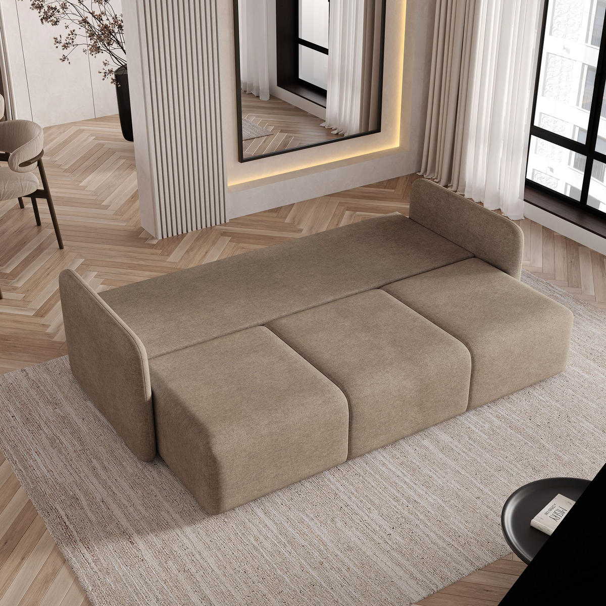 BETTSOFA SUVI III NV Braun Geflochtener Stoff mit Schlaffunktion - Hellbraun, Textil (90/85/220cm) - MASSENO