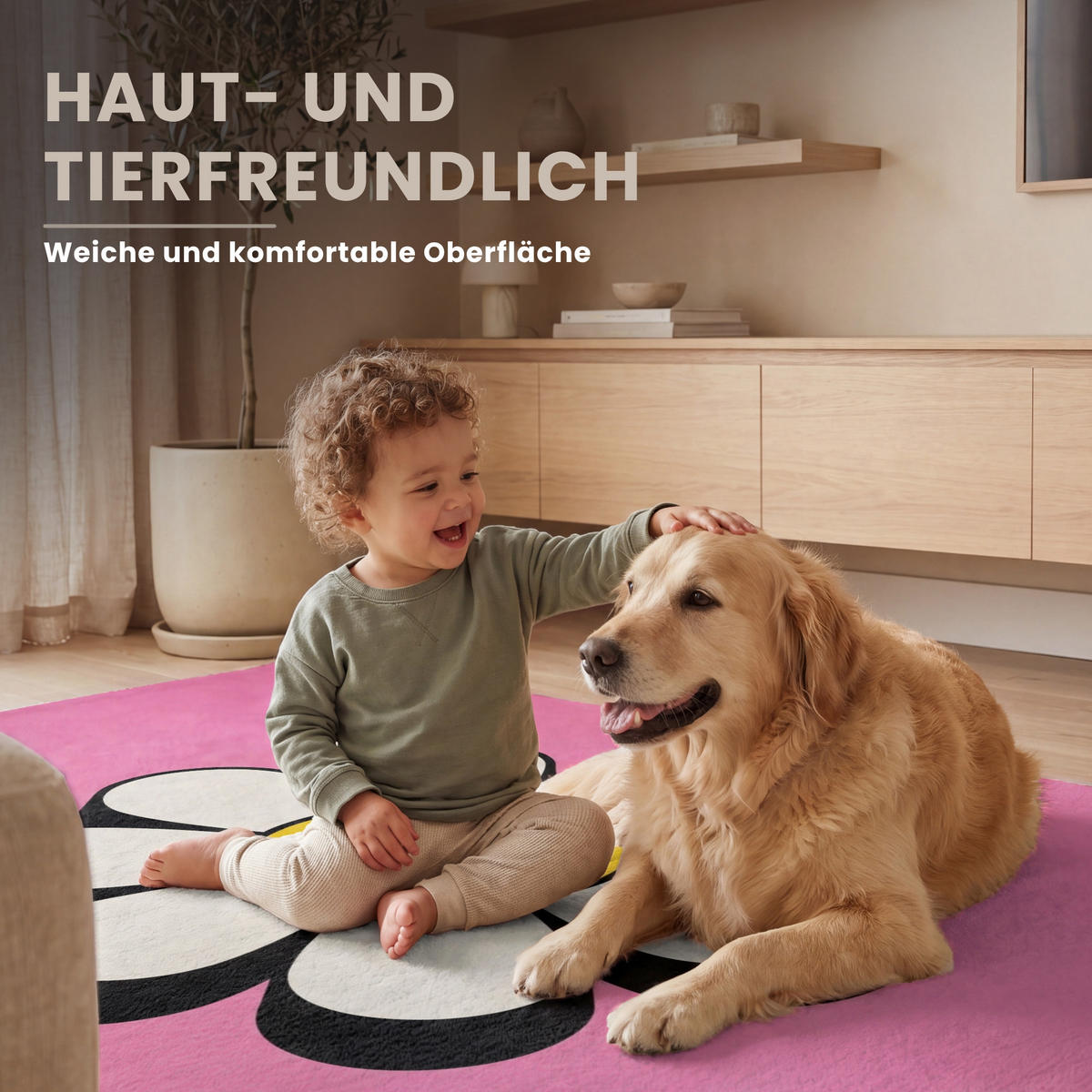 TEPPICH - Smiley - Blume - Rosa - 200x140 cm - Pink, Kunststoff/Textil (200/0.4cm) - OnlyWow