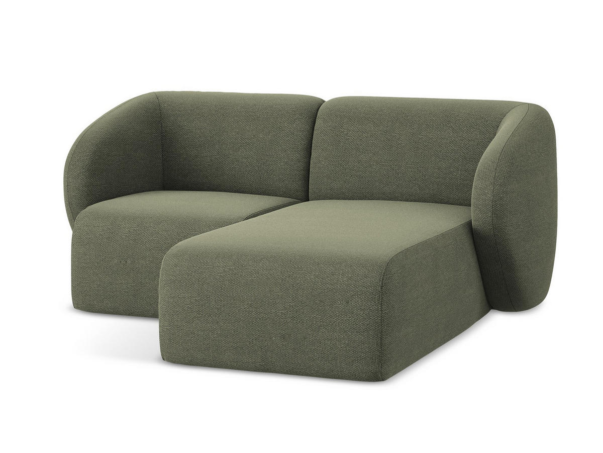 ECKSOFA Rechts Bouclé Stoff Grün - Schwarz/Olivgrün, Holzwerkstoff/Kunststoff (178/166cm) - Makamii