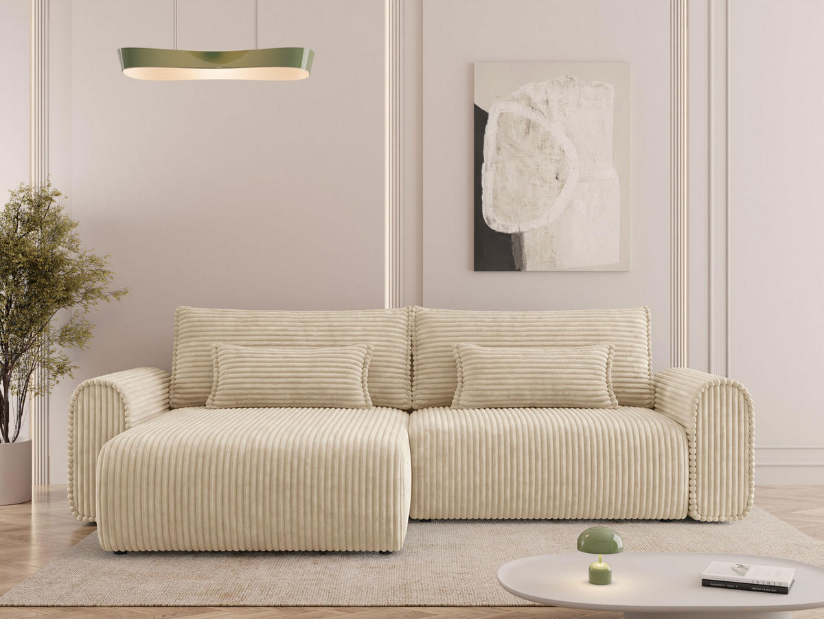 ECKSOFA Surles Cord - Beige/Schwarz, Holz/Kunststoff (245/145cm) - MIRJAN24