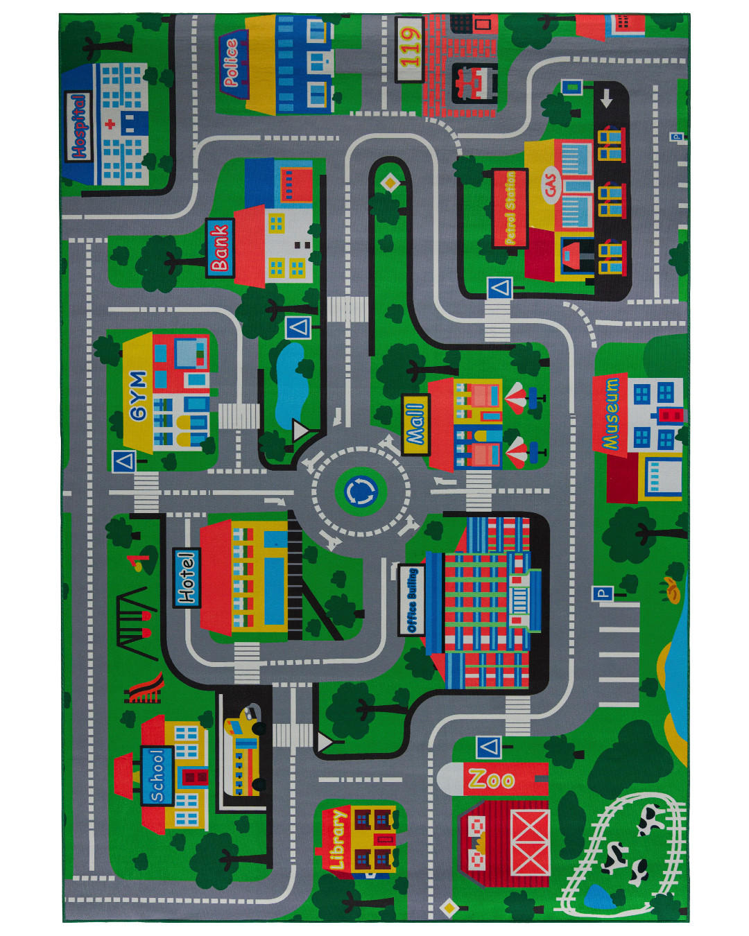 KINDERTEPPICH Bambini Borgo Mazovia 140x200cm Grau Grün Autos Kurzflor - Multicolor, Textil (140/200cm) - Mazovia