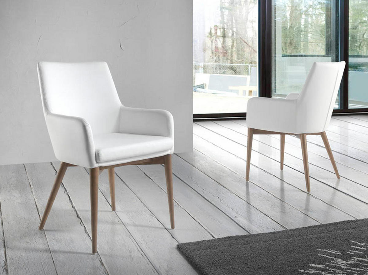 STUHL aus weißem Öko-Leder 57/64/88 cm - Walnussfarben/Weiß, Leder/Holz (57/88/64cm) - ANGEL CERDA