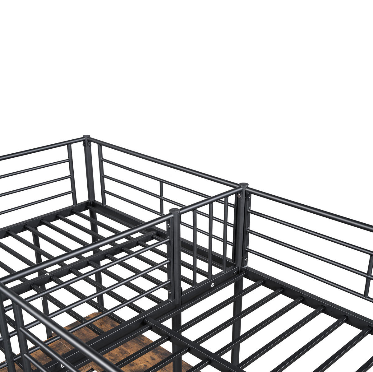 HOCHBETT aus Metall und MDF 90x200 cm in Schwarz mit Schreibtisch & Treppe - Schwarz, Metall (90/200cm) - Modfu