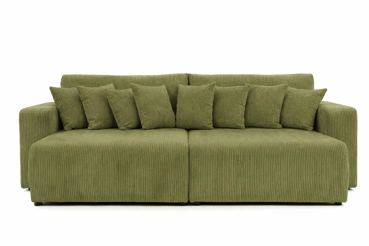SCHLAFSOFA, Cordstoff Poso, Olive, PIANO DOUBLE - Olivgrün, Holz (246/83/145cm) - Kaiser Möbel