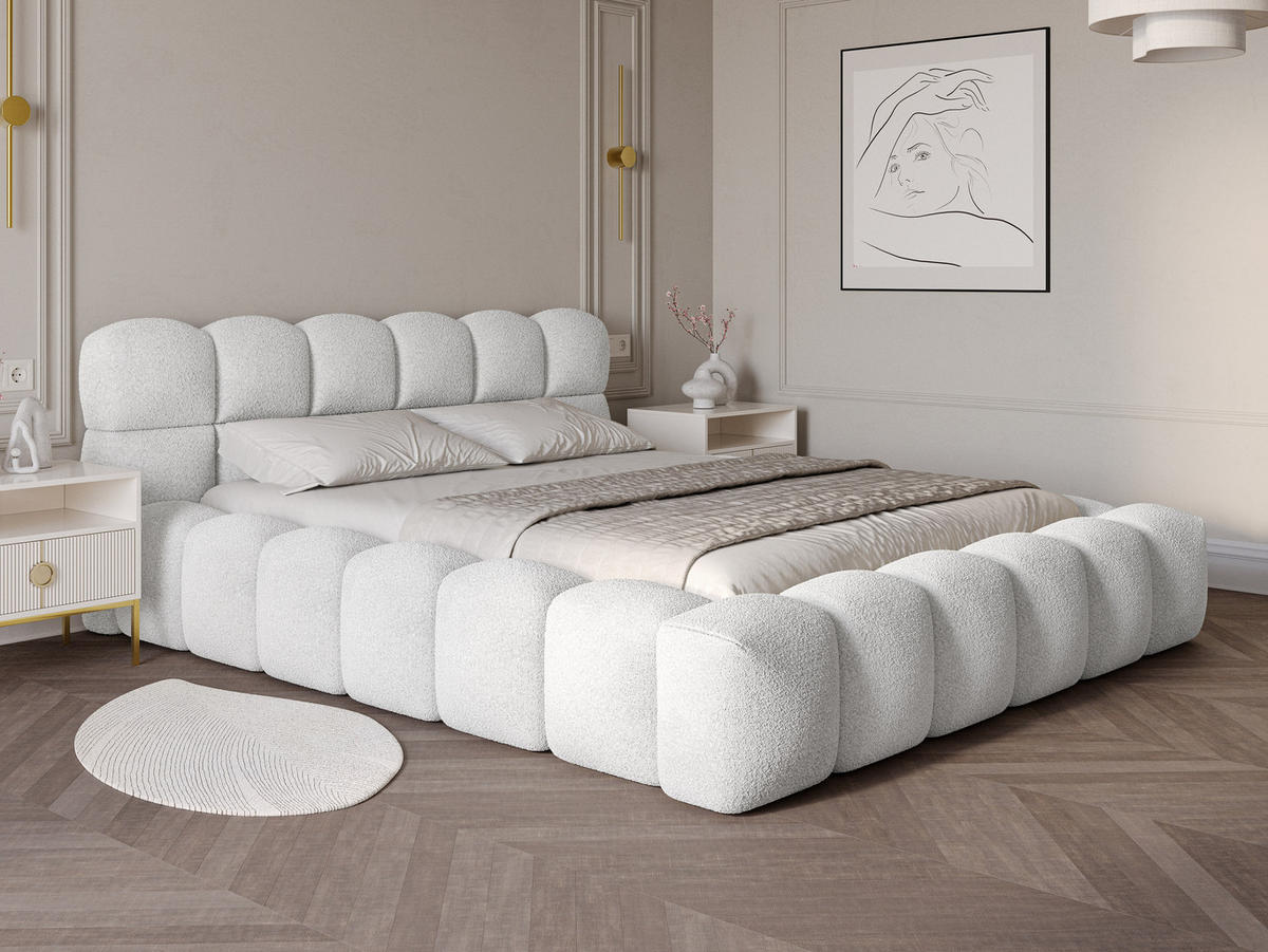 POLSTERBETT Mira 1 Creme 180/200 cm Boucle mit Bettkasten - Creme, Textil/Metall (180/200cm) - wonello