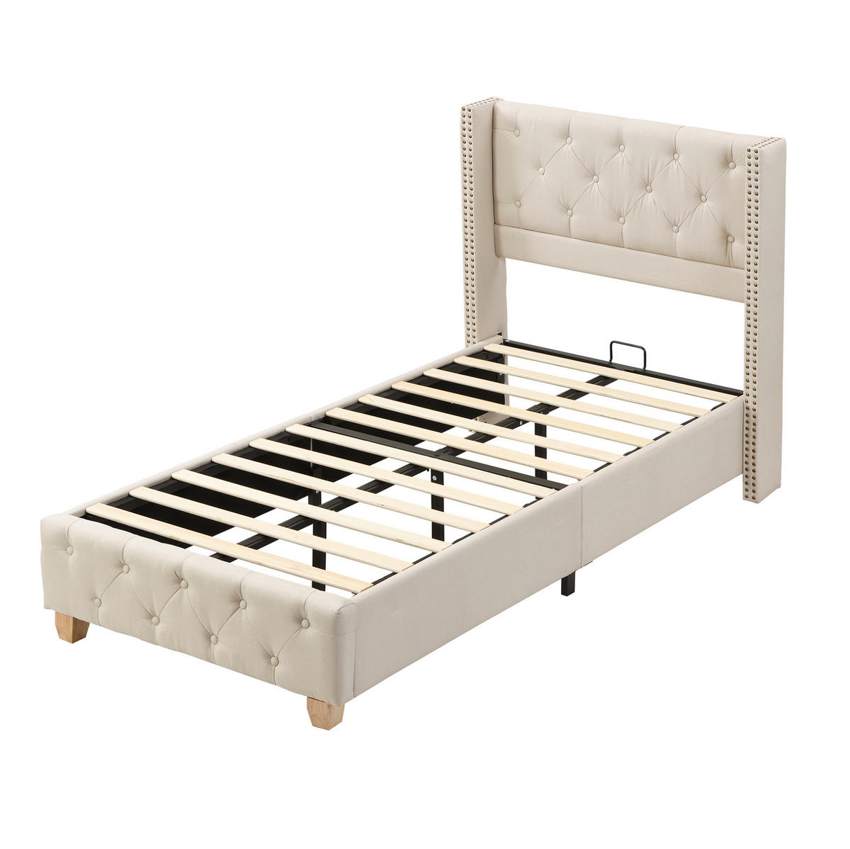 POLSTERBETT 90/200 cm Beige aus Leinen mit Lattenrost - Beige, Textil (90/200cm) - OKMYHOME