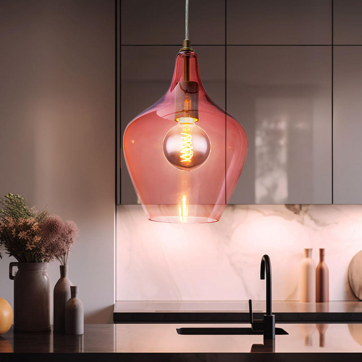 HÄNGELEUCHTE PASO Glas Rosa Silber - Rosa, Glas (22/22/150cm) - Nowa