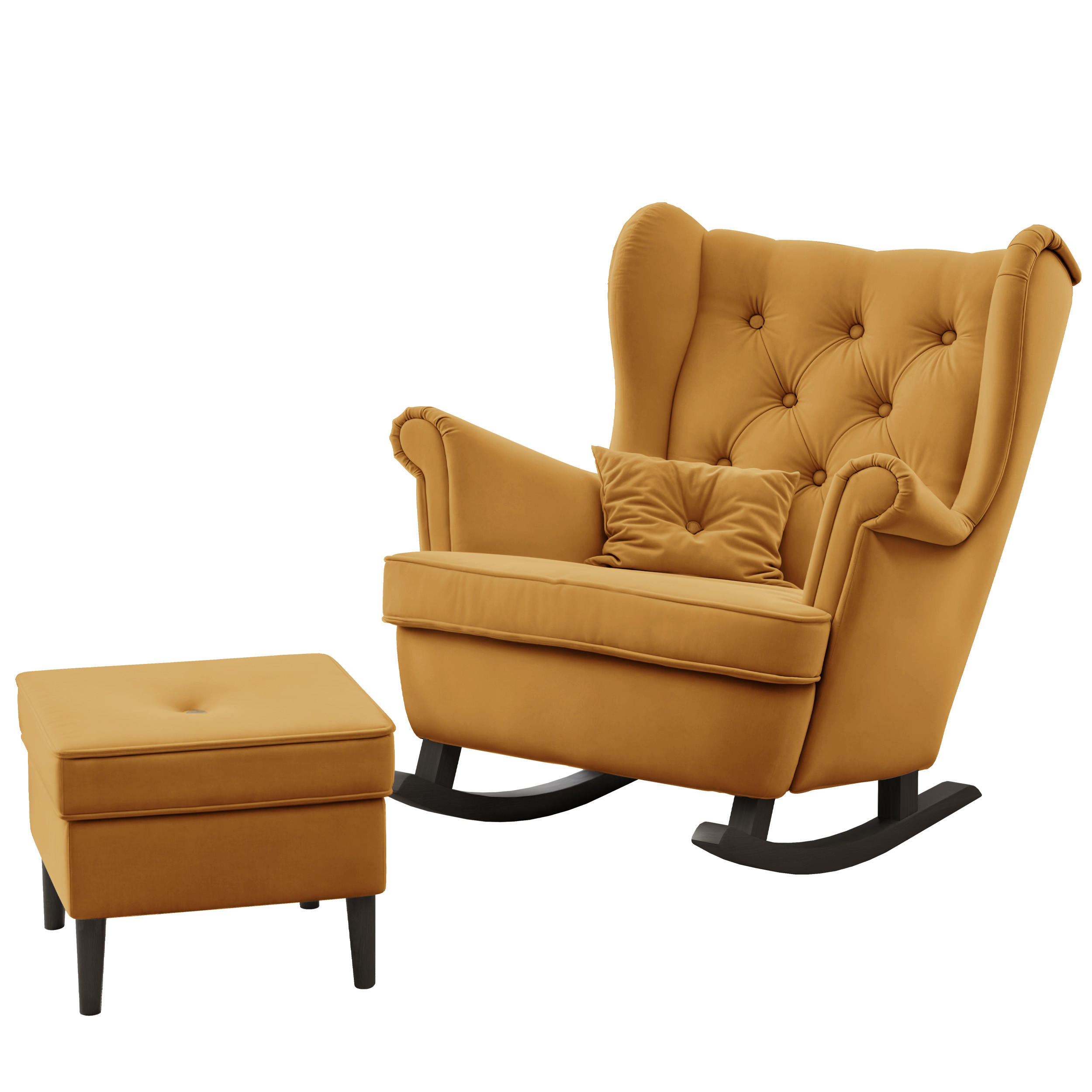 SCHAUKELSESSEL SCANDI mit hocker, Samt Gelb - Gelb, Holz/Textil (75/97/60cm) - Idohome