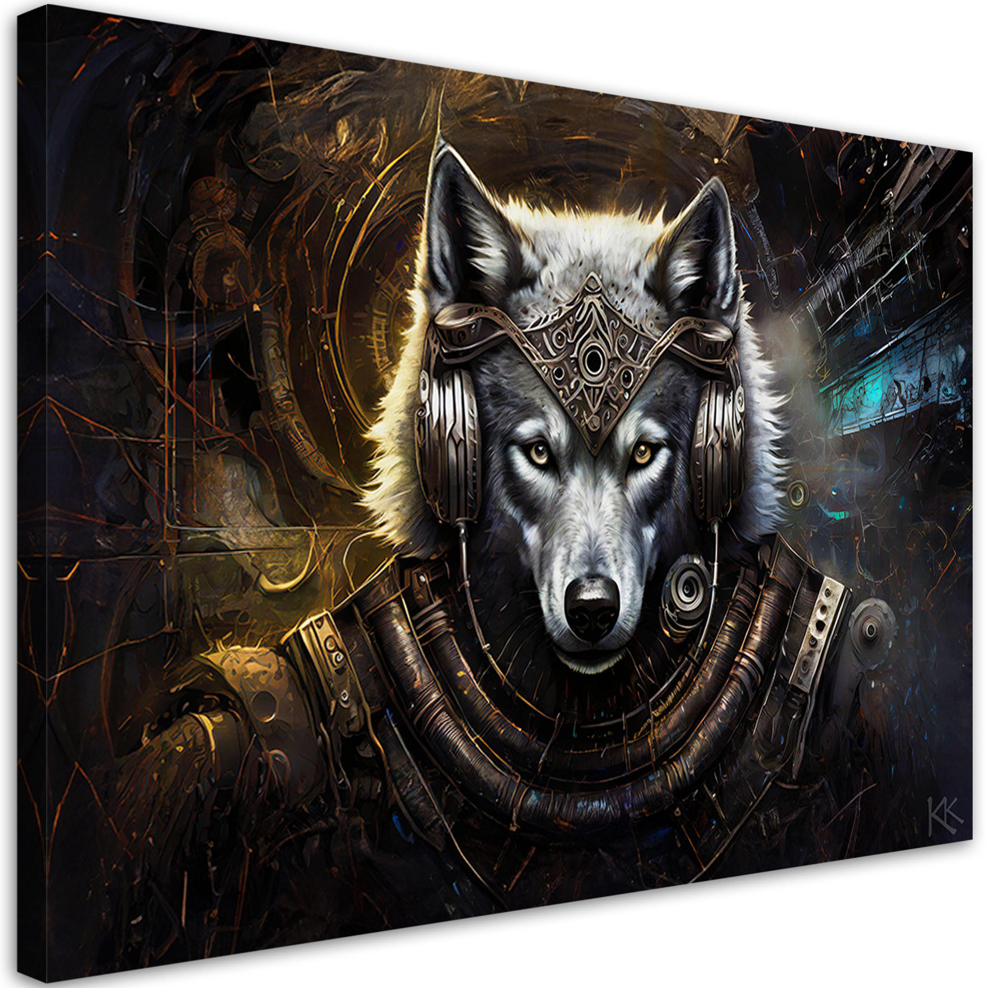 LEINWANDBILD Wolf Tier Abstraktion 100x70cm - Grau, Textil (100/70cm) - Feeby