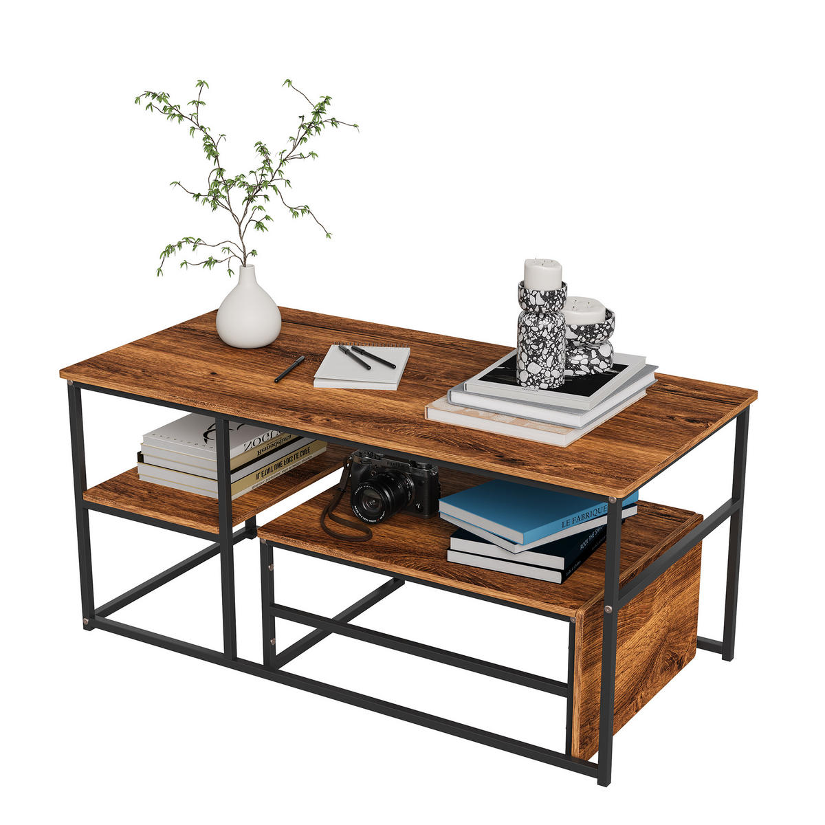 2ER SET COUCHTISCH Holzoptik - Braun, Metall (105/52/48.5cm)