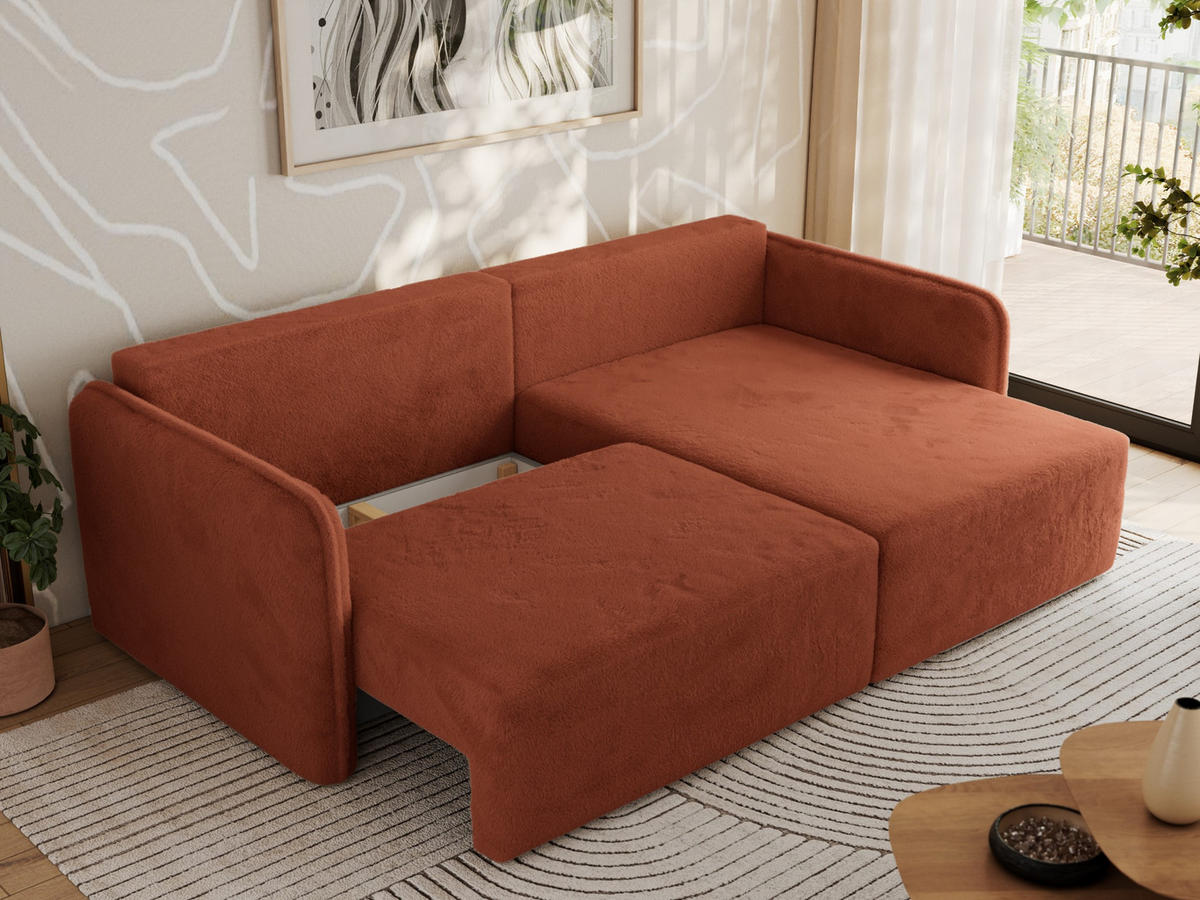ECKSCHLAFSOFA MESTO L Orange Plüsch - rechts - Schwarz/Orange, Kunststoff/Textil (147/227cm) - MKS
