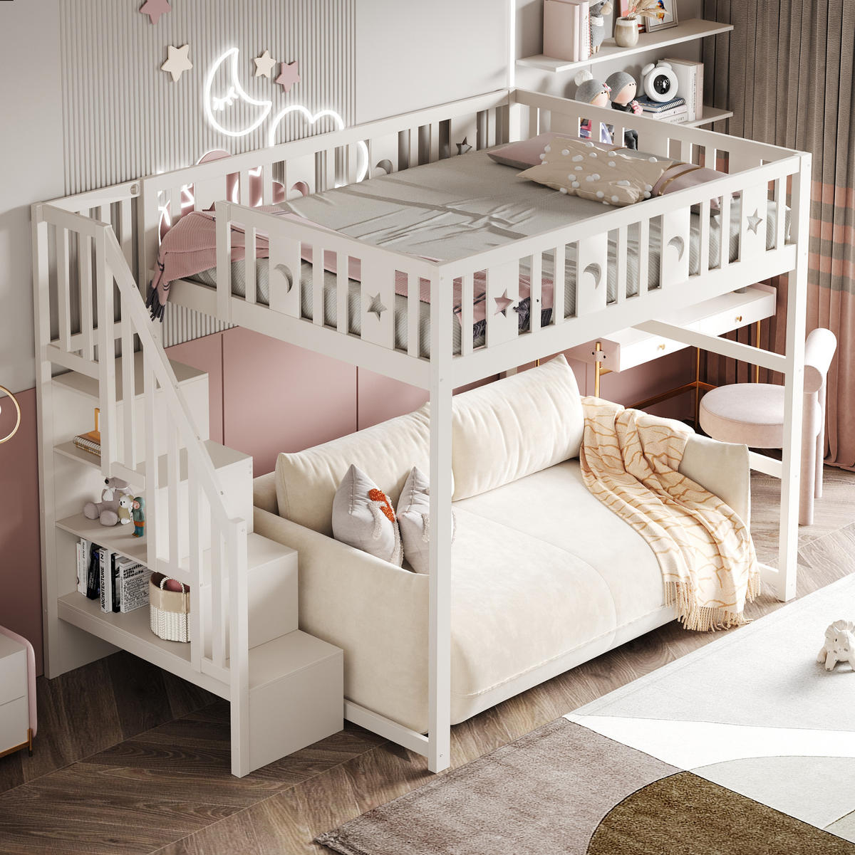 HOCHBETT 140/200 cm Weiß aus Massivholz mit Treppe - Weiß, Holz (140/200cm) - OKMYHOME
