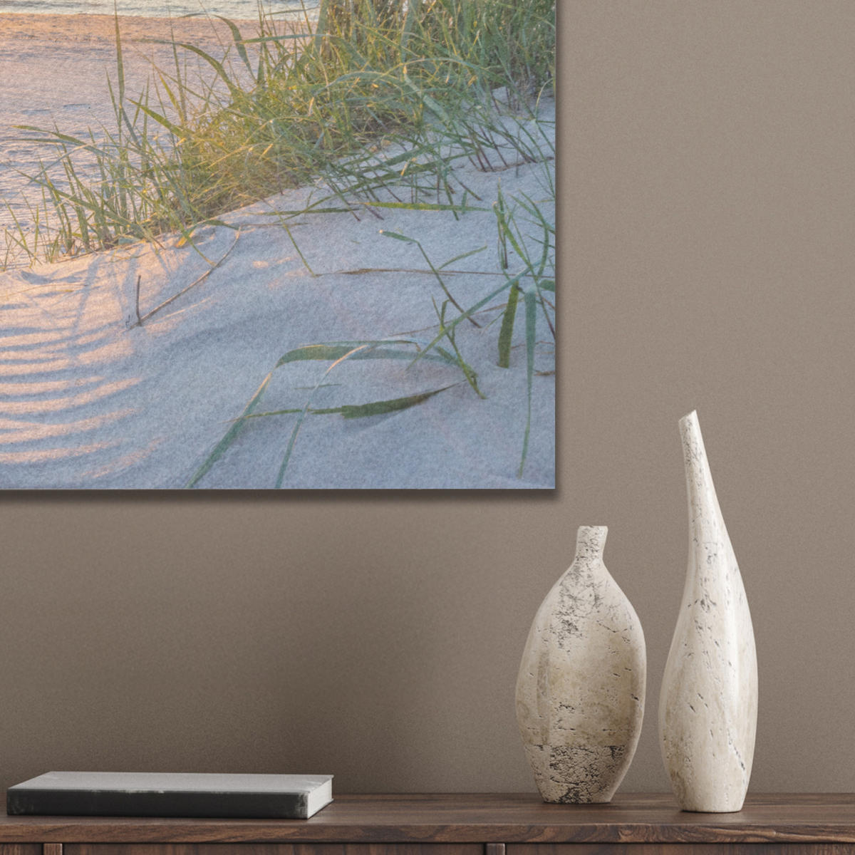 AKUSTIKBILD Strand - Sonne - Düne - Gras - Sand - Horizont Wanddeko 70x50 cm - Hellblau, Kunststoff (70/50/0.9cm) - MuchoWow