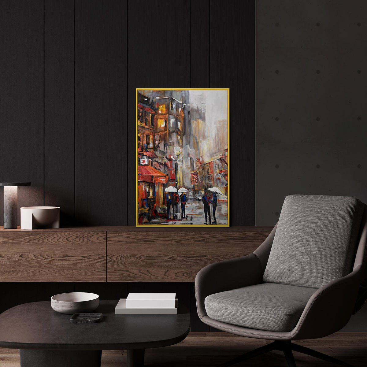 GEMÄLDE Städtische Atmosphäre Schattenfugenrahmen Gelb 60x40 cm - Gelb, Holz (60/40cm) - YS-art gallery