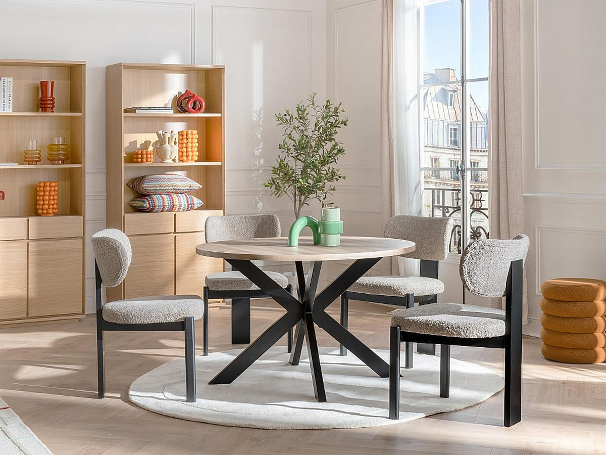 ESSTISCH - 4 Personen - MDF & Metall - Eichefarben & Schwarz - TILKI - Naturfarben, Holz (120/120/77.5cm) - Vente-Unique