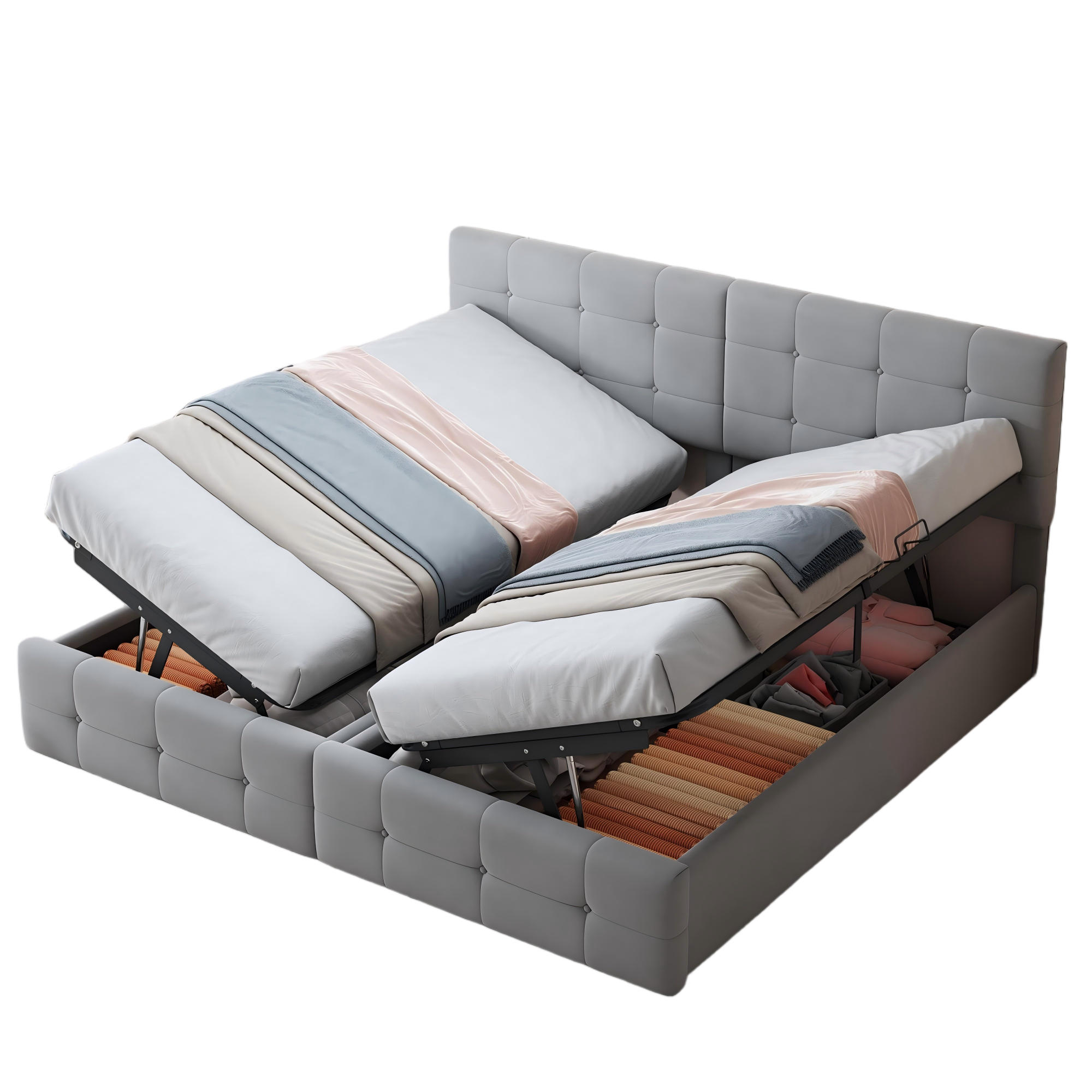 POLSTERBETT 180/200 cm grau hydraulisches Stauraumbett mit hochverstellbarem Kopfteil - Grau, Textil (180/200cm) - OKWISH