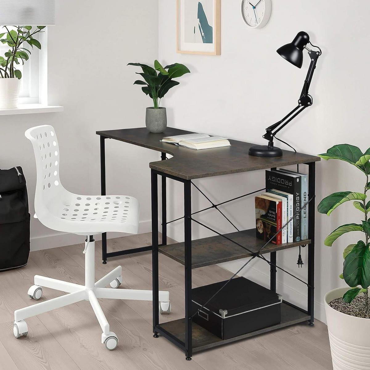 SCHREIBTISCH mit 2 Ablagen,120x74x71,5 cm, Schwarz-Rostfarbe - Rostfarben/Schwarz, Holzwerkstoff/Metall (74/120/71.5cm) - Woltu