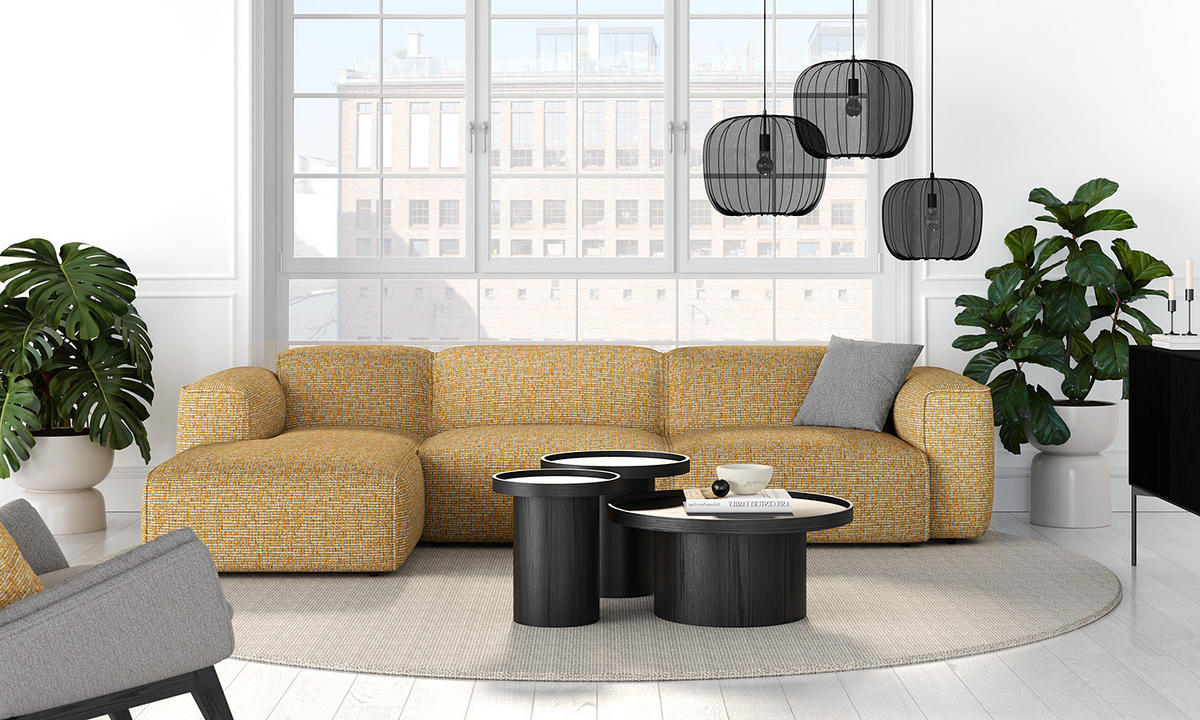 3-SITZER ECKSOFA mit Longchair - Schwarz/Honig, Kunststoff/Textil (317/173cm) - home24