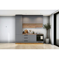 KÜCHENZEILE Nexa Grau & Woodline – 240 cm – K17-G240 - Hellbraun/Eiche Artisan, Holzwerkstoff (240/248/58cm) - ROYAL24_MARKT
