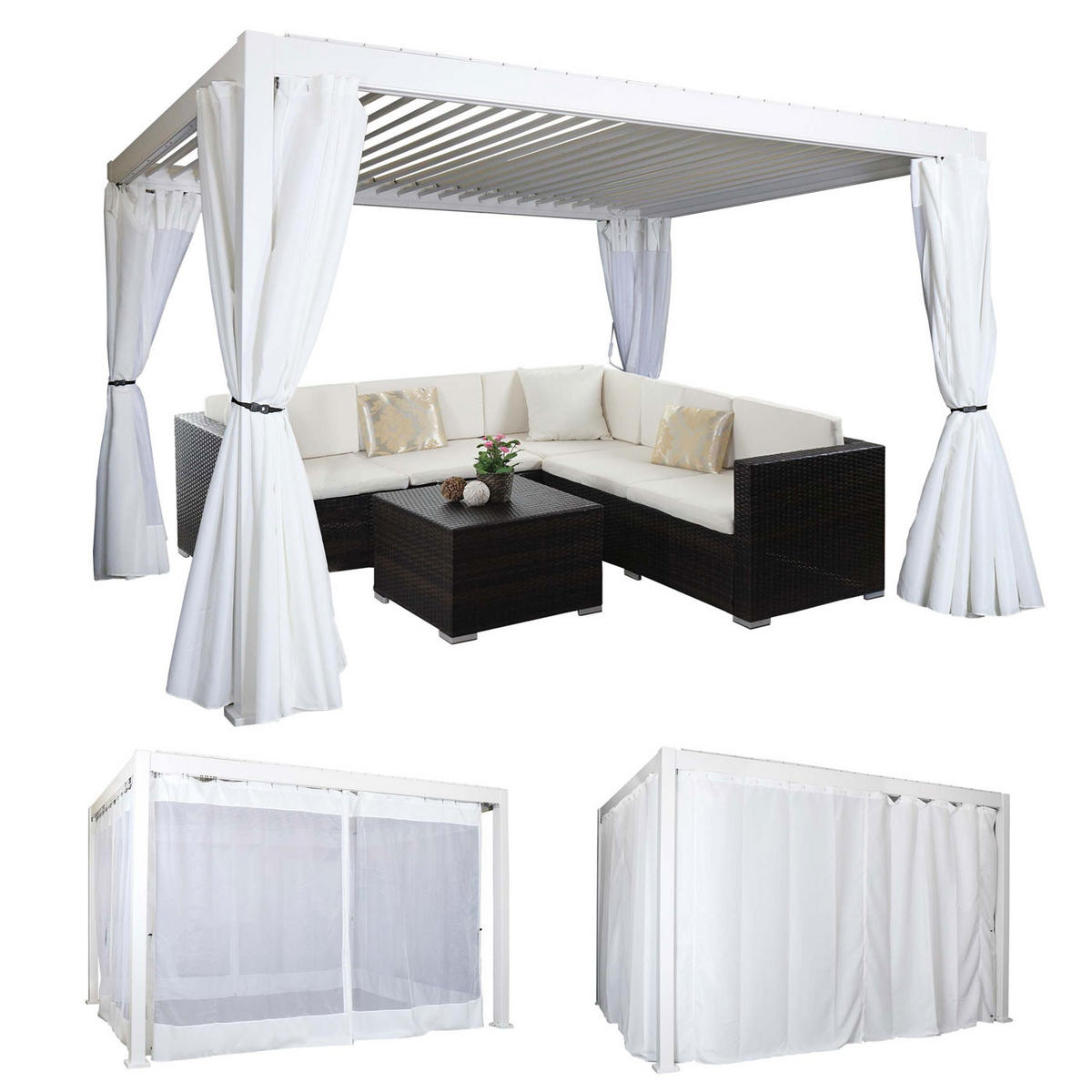SEITENWAND FÜR PERGOLA Weiß - Weiß, Textil (340/234/1cm) - MCW