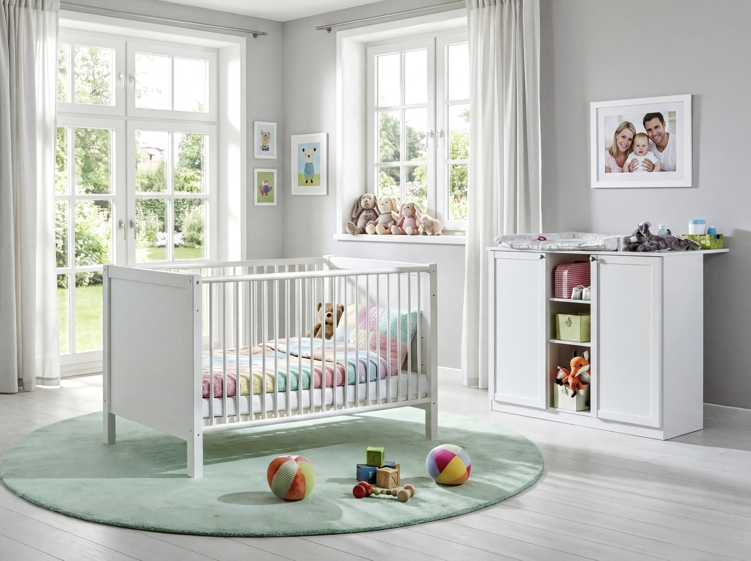 BABYZIMMER-SET 2-tlg.: Babybett & Wickelkommode mit Soft-Close-Funktion, Landhausstil Weiß / 22800 - Silberfarben/Weiß, Holzwerkstoff/Metall (76/83/146cm) - luma-home