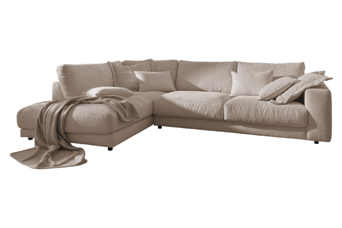 ECKSOFA MADELINE Taupe Cord - Taupe/Schwarz, Kunststoff/Textil (325/224cm) - KAWOLA