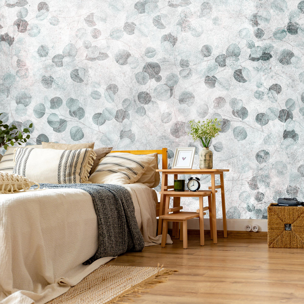 FOTOTAPETE für Küche Eukalyptus Blätter Beton Pflanzen Vintage Grau 250x175 - Grau, Papier (250/175cm) - Muralo