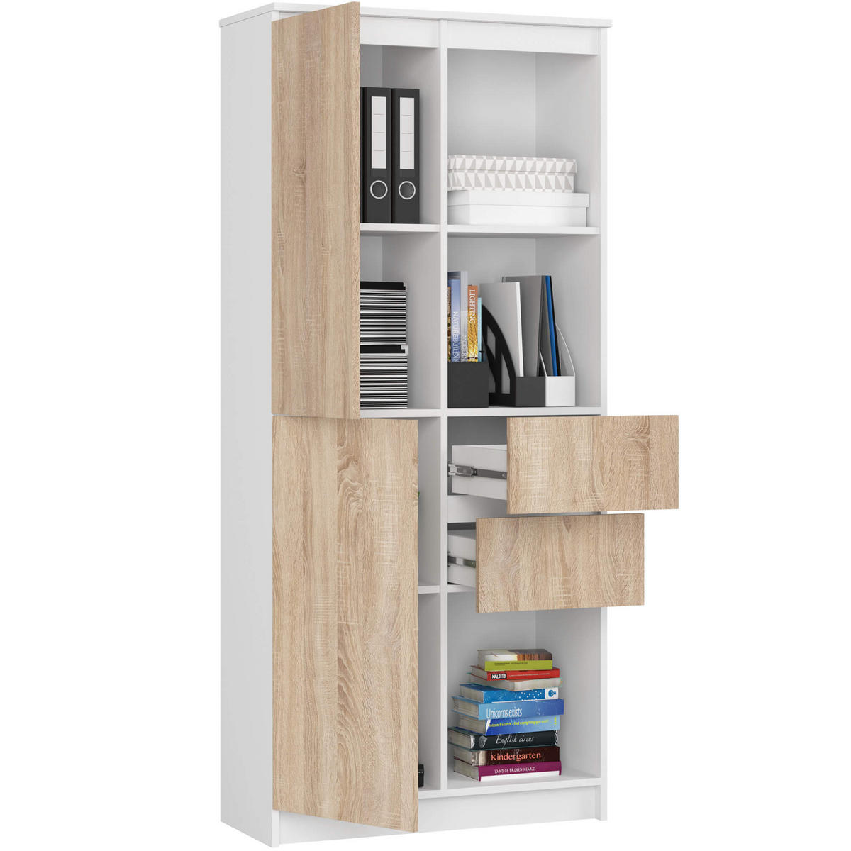 MEHRZWECKSCHRANK Weiß, Sonoma Eiche 80x180x35 cm - Weiß/Sonoma Eiche, Holzwerkstoff (80/180/35cm) - Akord