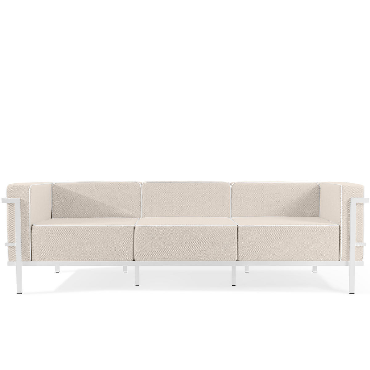 GARTENLOUNGE-SET TRIGLO 1x Tisch, 2x Sessel, 1x Sofa 3-Sitzer, 4-tlg., Modern, Weiß - Beige/Weiß, Glas/Textil - KONSIMO®