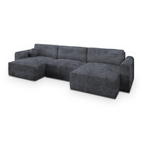 WOHNLANDSCHAFT FENTO Graphitfarben Kordstoff mit Schlaffunktion - Graphitfarben, Holz (347/90/148cm) - MASSENO