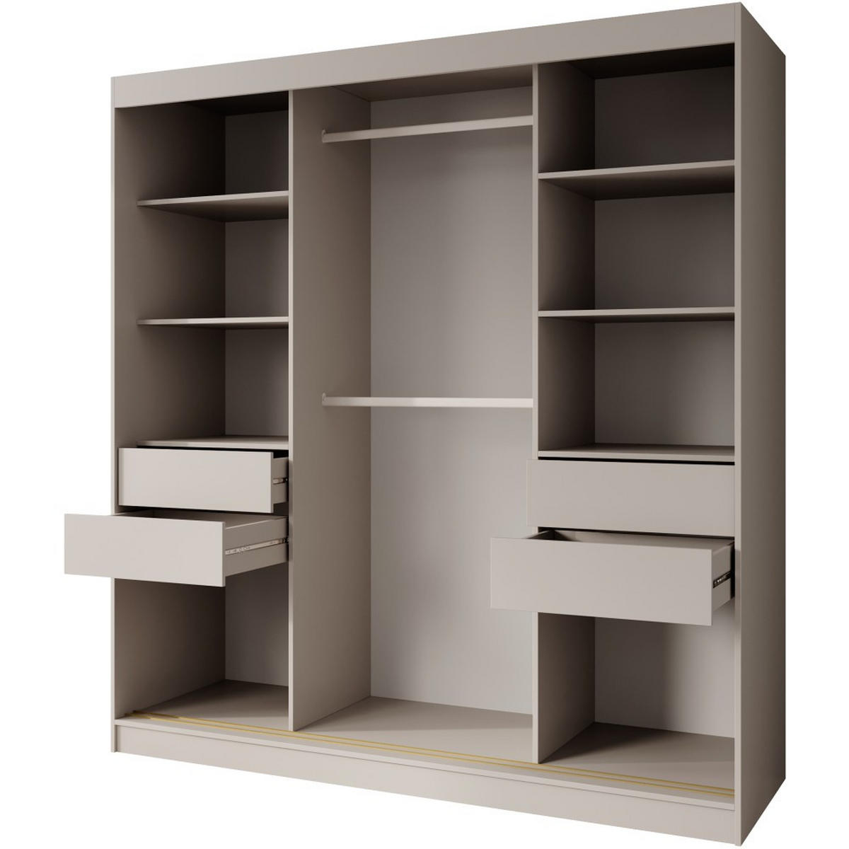 SCHWEBETÜRENSCHRANK Marika Lux, 2-Türig, mit Schubladen, Kaschmir+Gold, 200 cm - Kaschmir/Goldfarben, Holzwerkstoff (200/216/61cm) - Beautysofa