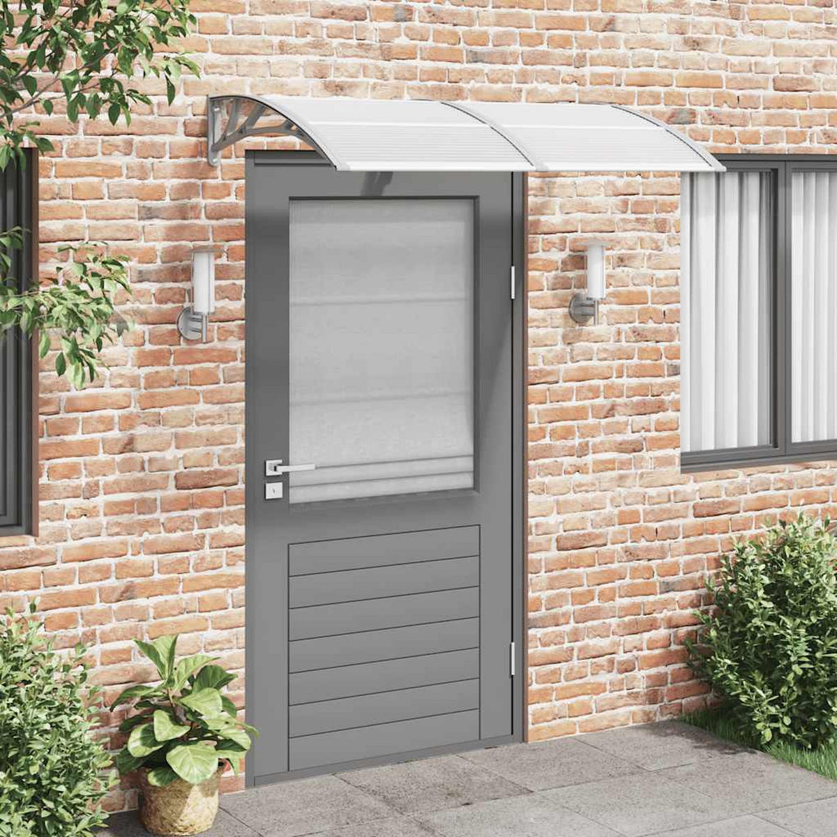 TÜRVORDACH Grau 150/75 Cm Polycarbonat - Grau, Kunststoff (80/150cm) - vidaXL