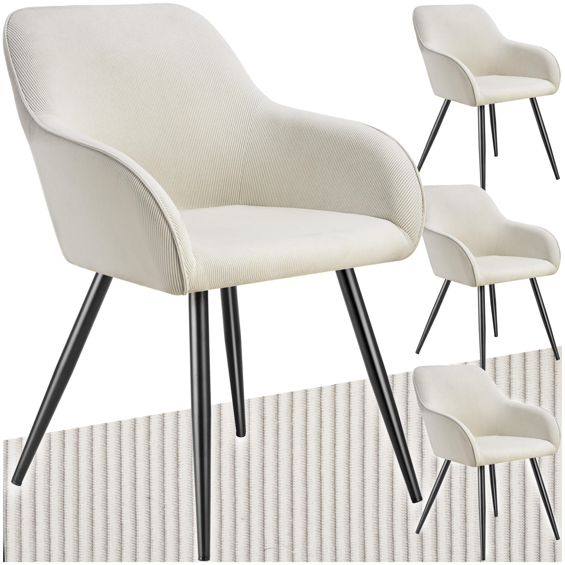 ESSZIMMERSTUHL 4er Set Marilyn 58 x 62 x 82 cm creme/schwarz - Creme/Schwarz, Kunststoff (62/82/58cm) - tectake