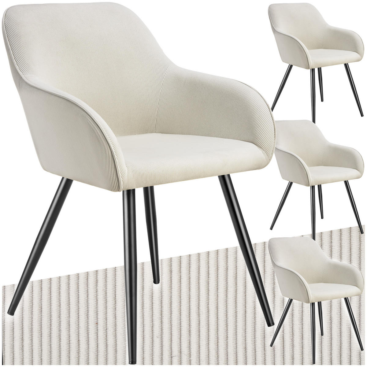 ESSZIMMERSTUHL 4er Set Marilyn 58 x 62 x 82 cm creme/schwarz - Creme/Schwarz, Kunststoff (62/82/58cm) - tectake