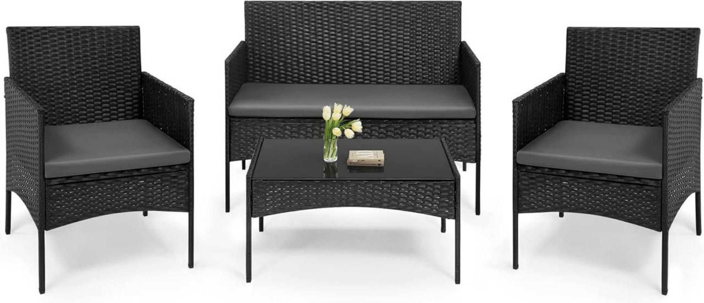 GARTENMÖBEL-SET Sicherheitsglas, Schwarz - Schwarz, Glas/Kunststoff - Woltu