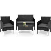 GARTENMÖBEL-SET Sicherheitsglas, Schwarz - Schwarz, Glas/Kunststoff - Woltu