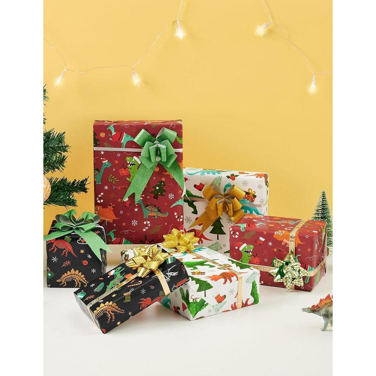 GESCHENKPAPIER 3 Rollen Set Dinosaurier Weihnachten 43 cm x 3 m - Multicolor, Papier (76/3.5/10cm)